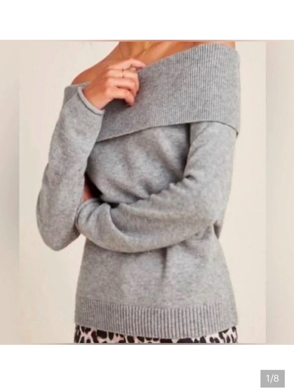 Anthropologie Gray Off-Shoulder Shelby Ribbed Knit Sweater size medium